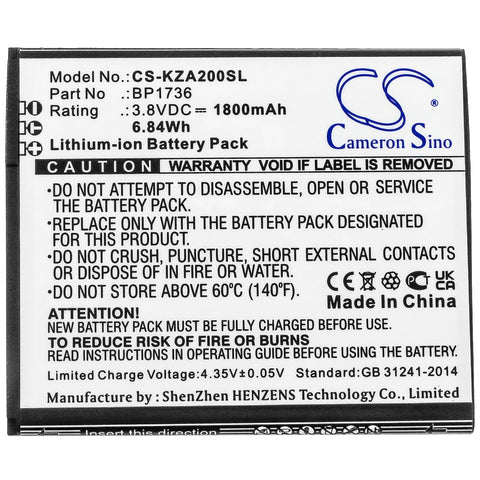 Kazuna BP1736 Battery 3.8V 1800mAh Li-Ion - Compatible Replacement