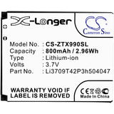 ZTE Smile Q Battery 3.7V 800mAh - Compatible Replacement