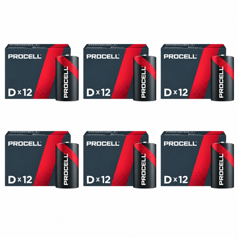 Duracell Procell PC1300 D alkaline batteries, 72-pack: six boxes of 12 in current red and charcoal packaging