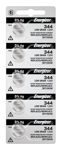 Energizer 344/350 silver oxide batteries in a five-cell tear strip; offer contains 1,000 batteries in 200 strips of five