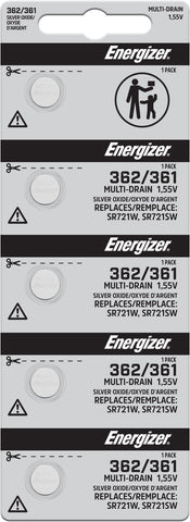 Energizer 362/361 silver oxide batteries in a five-cell tear strip; offer contains 1,000 batteries in 200 strips of five