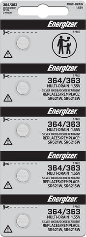 Energizer 364/363 silver oxide batteries in a five-cell tear strip; offer contains 1,000 batteries in 200 strips of five