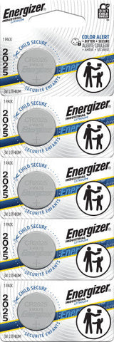 Energizer ECRN2025 lithium coin batteries in a five-cell tear strip; order includes 100 individual batteries