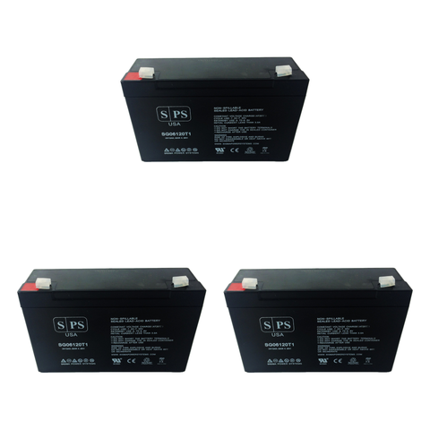 SG06120T1 3-pack batteries for SureLite 12XR-410, 6V 12Ah compatible replacement