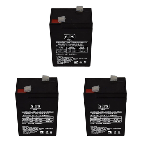 SG645T1 3-pack batteries for ELS EDS612, 6V 4.5Ah compatible replacement