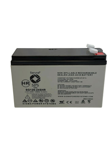 Saruna SG126-24SHR 12V 6Ah AGM battery, label and terminal view