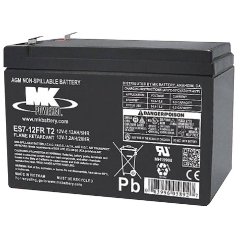 MK ES7-12FR T2 Battery - 12V 7Ah Sealed AGM - .250" Terminals (Flame Retardant)