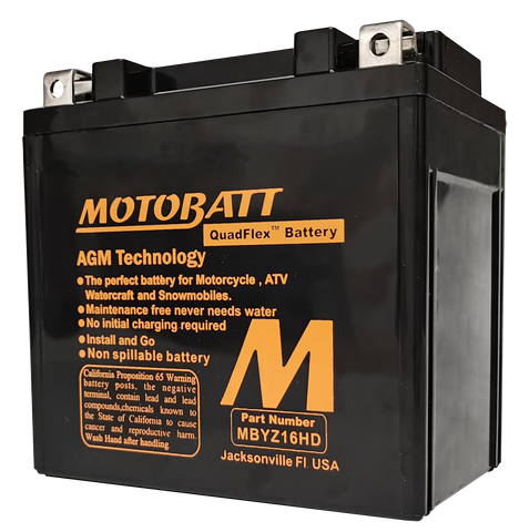 Motobatt MBYZ16HD Battery - 12V 16.5Ah 260CCA Sealed AGM