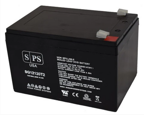 Sigma SG12120T2 12V 12Ah AGM battery showing label and T2 terminals